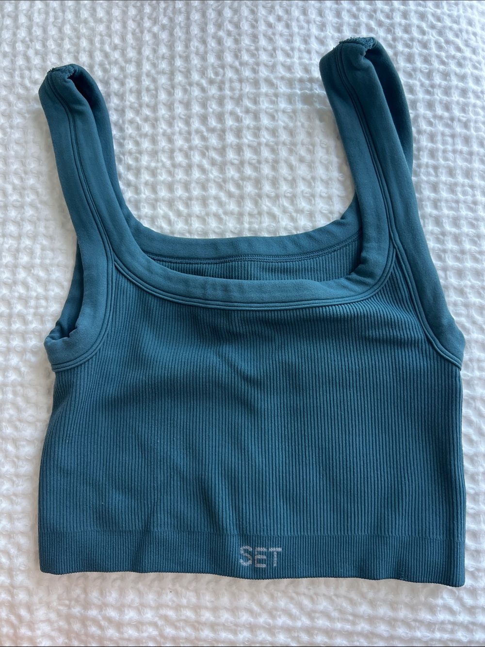 SET Active Ribbed Square-Neck Sports Bra - Teal Blue